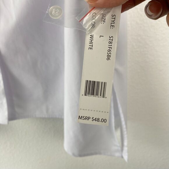 Zac & Rachel Women’s L White Button Down Roll Tab Sleeve Tunic Shirt - Picture 5 of 12